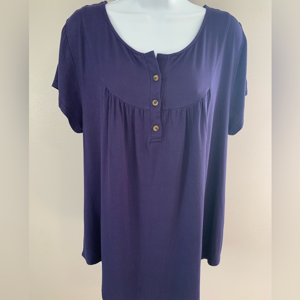 AMCLOS  Navy  Short Sleeve Top With Buttons
